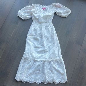 Betsey Johnson • midi eyelet dress in white • size XS